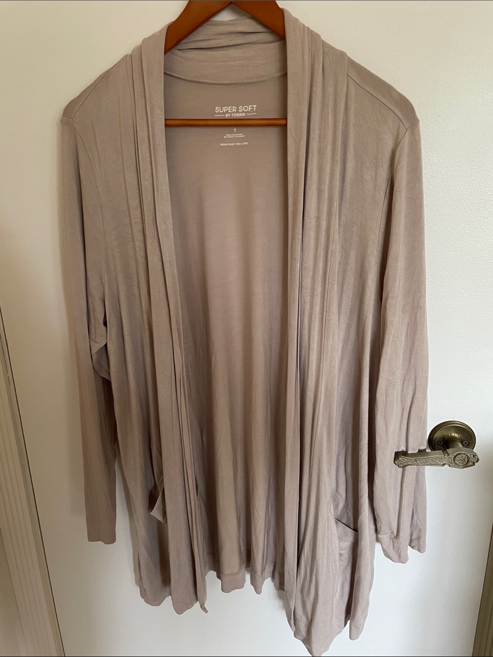 torrid Super Soft Open-Front Knit Cardigan in Taupe
